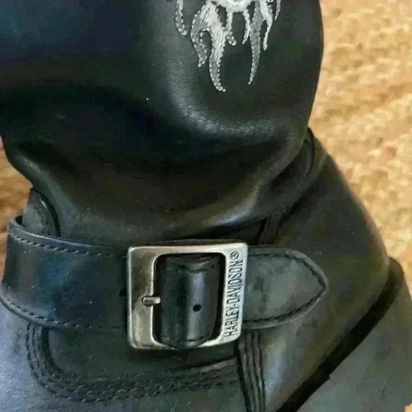 Harley Davidson Leather Embroidered Moto Boots Men’s US 9.5 EUR 42.5 - Picture 6 of 10